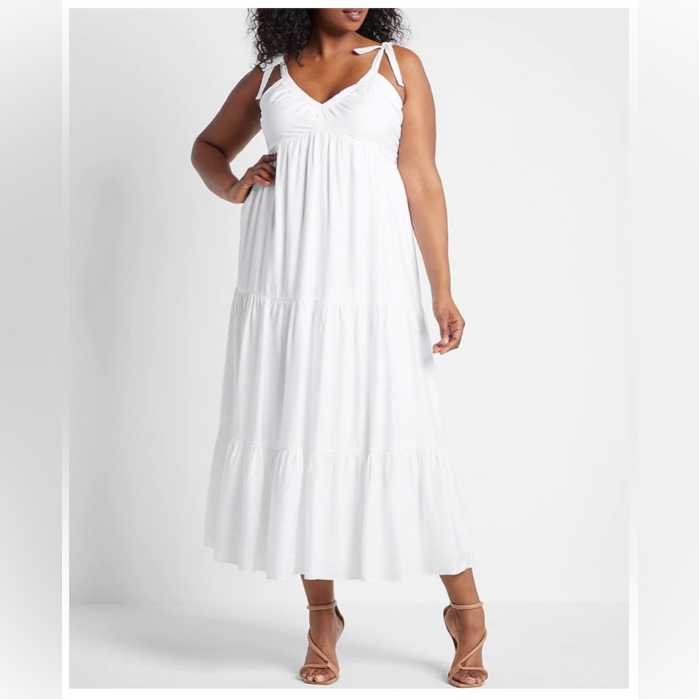 Rock your resort white party in this Express white tie-strap tiered maxi dress.